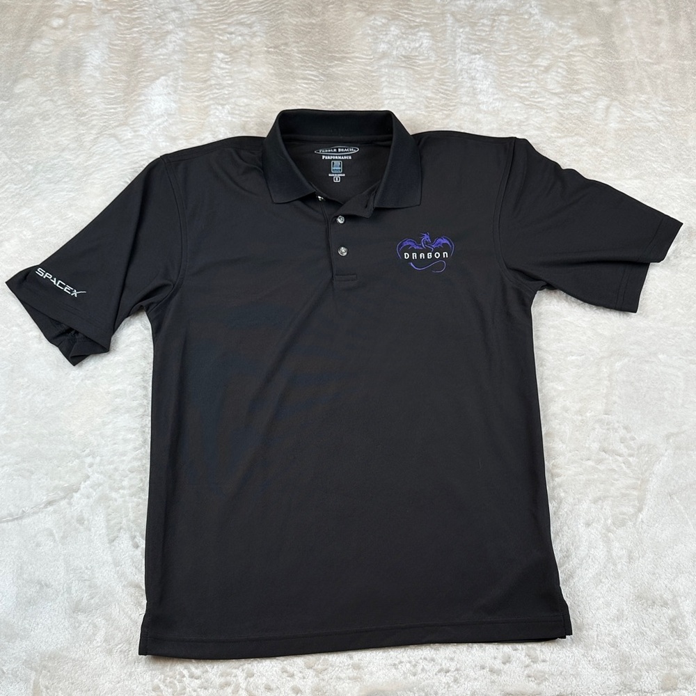 Pebble Beach SpaceX Black Short Sleeve Polo With Dragon Mission Emblem NWOT